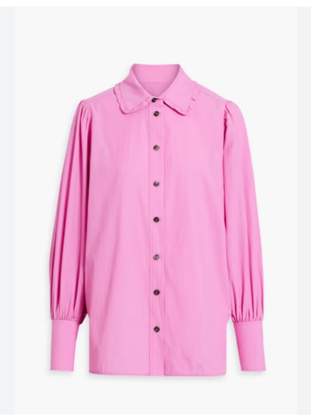 Ganni Hot Pink Button-Up Blouse with Ruffle Collar